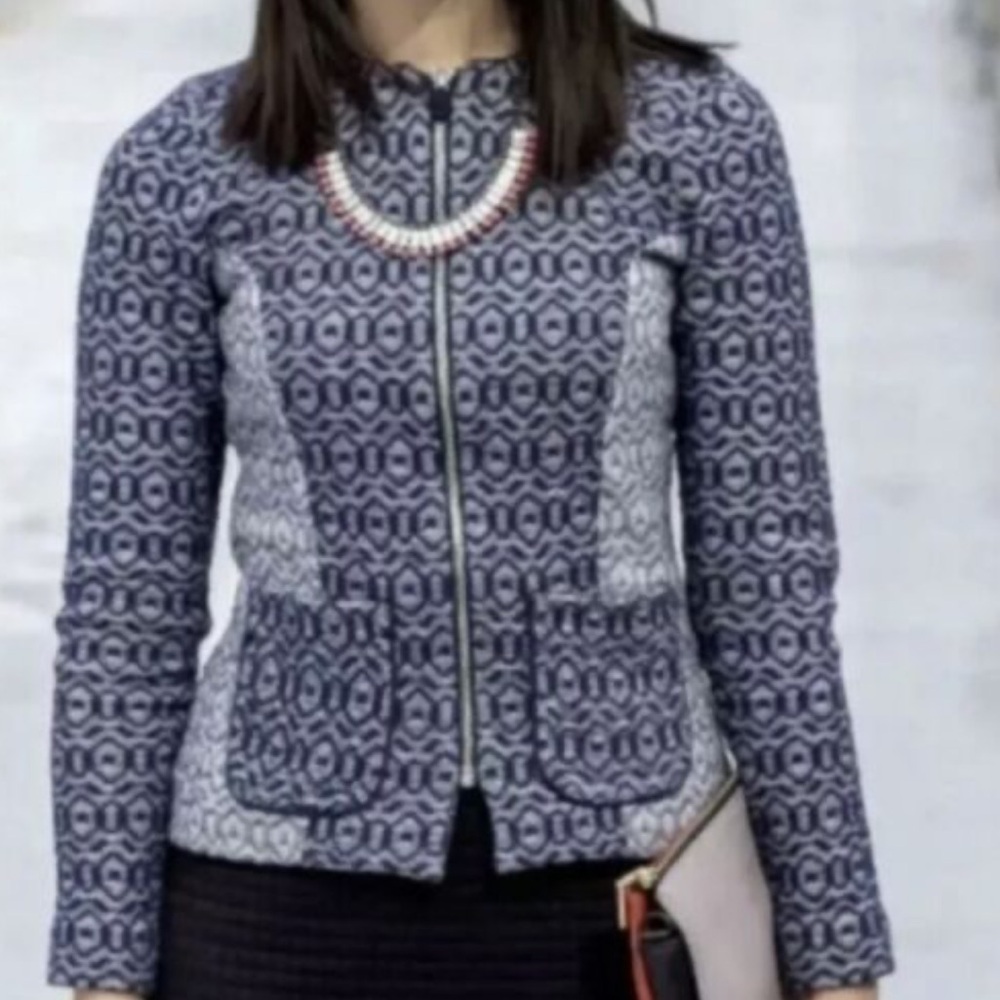 Anthropologie Rosie Neira Blue Jacquard Jacket C28
